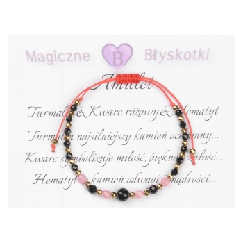 Bransoletka celebrytka czarny TURMALIN Kwarc Różowy HEMATYT ochrona miłość